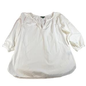 Lauren Ralph Lauren womens white 3/4 sleeve 100% cotton blouse.  Size XL. preppy